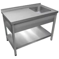   1000mm 1 medencés nagykonyhai mosogató bal oldali csepegtetővel, 500x500x300mm medencével, lábra állítva, takaróköpennyel, polccal, r.m. acél