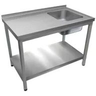   1000mm 1 medencés nagykonyhai mosogató bal oldali csepegtetővel, 500x500x300mm medencével, lábra állítva, polccal, r.m. acél