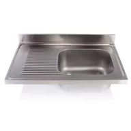   1000x600mm 1 medencés nagykonyhai mosogató medence bal oldali csepegtetővel, 500x400x250mm belső méretekkel, r.m. acél