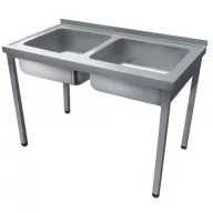   1000mm 2 medencés nagykonyhai mosogató 400x500x250mm medencékkel, lábra állítva, r.m. acél
