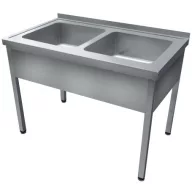   1200mm 2 medencés nagykonyhai mosogató 500x500x300mm medencékkel, lábra állítva, takaróköpennyel, r.m. acél