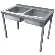   1200mm 2 medencés nagykonyhai mosogató 500x500x300mm medencékkel, lábra állítva, r.m. acél