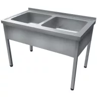   1200mm 2 medencés nagykonyhai mosogató 500x600x300mm medencékkel, lábra állítva, takaróköpennyel, r.m. acél
