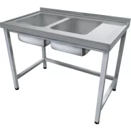   1600mm 2 medencés nagykonyhai mosogató jobb oldali csepegtetővel, 500x400x250mm medencékkel, lábra állítva, r.m. acél