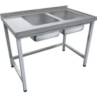  1600mm 2 medencés nagykonyhai mosogató bal oldali csepegtetővel, 500x400x250mm medencékkel, lábra állítva, r.m. acél