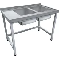   1600mm 2 medencés nagykonyhai mosogató bal oldali csepegtetővel, 500x500x300mm medencékkel, lábra állítva, r.m. acél