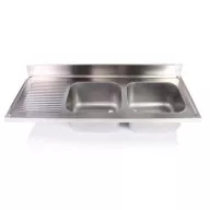   1400x600mm 2 medencés nagykonyhai mosogató medence bal oldali csepegtetővel, 400x400x250mm belső méretekkel, r.m. acél