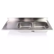   1600x600mm 2 medencés nagykonyhai mosogató medence bal oldali csepegtetővel, 500x400x250mm belső méretekkel, r.m. acél