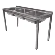   1400mm 3 medencés nagykonyhai mosogató 400x400x250mm medencékkel, lábra állítva, r.m. acél