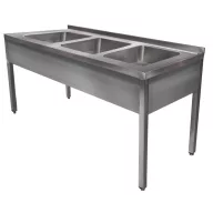   1400mm 3 medencés nagykonyhai mosogató 400x500x250mm medencékkel, lábra állítva, takaróköpennyel, r.m. acél