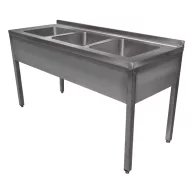   1800mm 3 medencés nagykonyhai mosogató 500x500x300mm medencékkel, lábra állítva, takaróköpennyel, r.m. acél