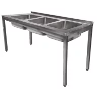   1800mm 3 medencés nagykonyhai mosogató 500x600x300mm medencékkel, lábra állítva, r.m. acél
