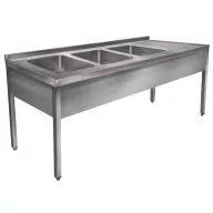   1900mm 3 medencés nagykonyhai mosogató jobb oldali csepegtetővel, 500x400x250mm medencékkel, lábra állítva, takaróköpennyel, r.m. acél