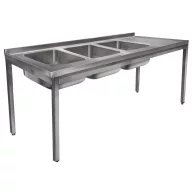   1900mm 3 medencés nagykonyhai mosogató jobb oldali csepegtetővel, 500x400x250mm medencékkel, lábra állítva, r.m. acél