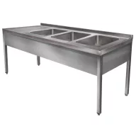  1900mm 3 medencés nagykonyhai mosogató bal oldali csepegtetővel, 500x400x250mm medencékkel, lábra állítva, takaróköpennyel, r.m. acél