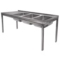   1900mm 3 medencés nagykonyhai mosogató bal oldali csepegtetővel, 500x400x250mm medencékkel, lábra állítva, r.m. acél