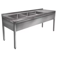   2400mm 3 medencés nagykonyhai mosogató jobb oldali csepegtetővel, 500x500x300mm medencékkel, lábra állítva, takaróköpennyel, r.m. acél