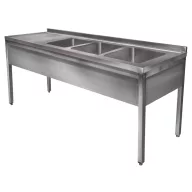  2400mm 3 medencés nagykonyhai mosogató bal oldali csepegtetővel, 500x500x300mm medencékkel, lábra állítva, takaróköpennyel, r.m. acél