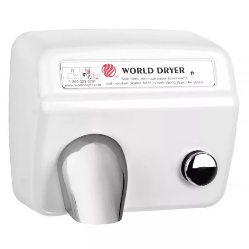 DA548-974 WORLD DRYER Model A nyomógombos, időzített kézszárító, acél, fehér, 2300 W, 20 mp, 73,8 dB
