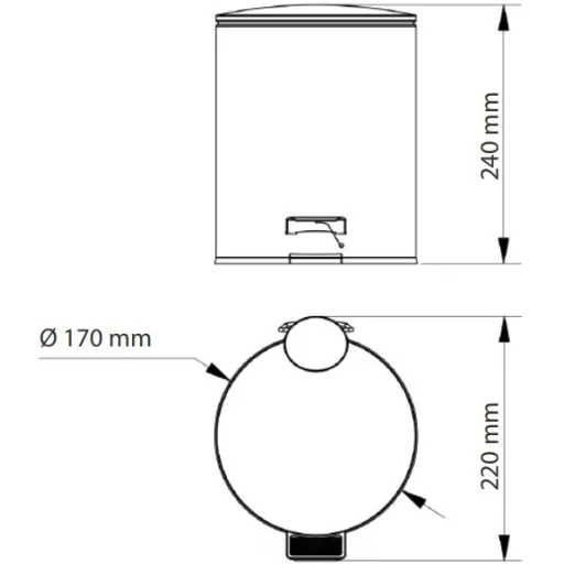 Prémium pedálos hulladékgyűjtő Soft-Close lecsapódásgátló fedéllel, kerek 3L, r.m. acél, selyem