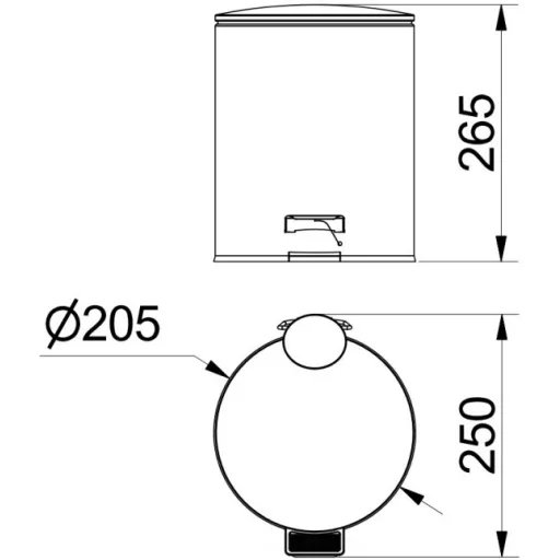 A 265mm magas fekete 5L pedálos szemetes.