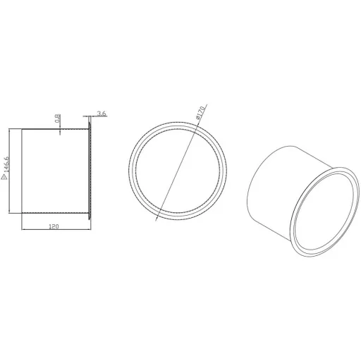 A perem átmérője 170mm, a szükséges lyukfurat átmérője 145mm, a henger belső átmérője 140mm.