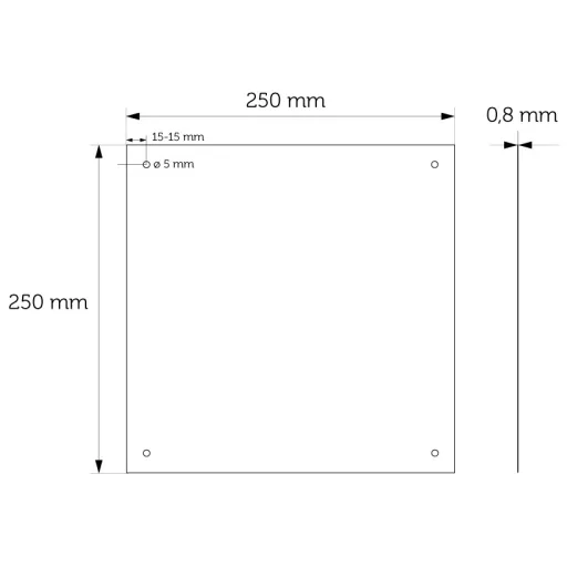 250x250mm-es kóracél tükörlap méretei.