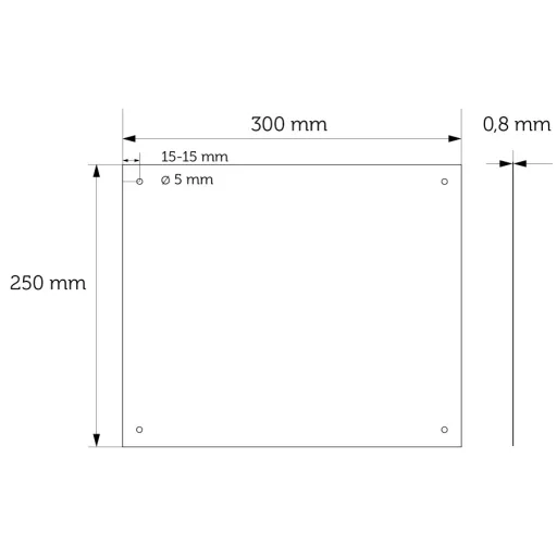 Furatolt 300x250mm-es tükörlap méretezett rajza.