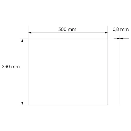 300x250mm-es nemesacél tükörlap méretei.
