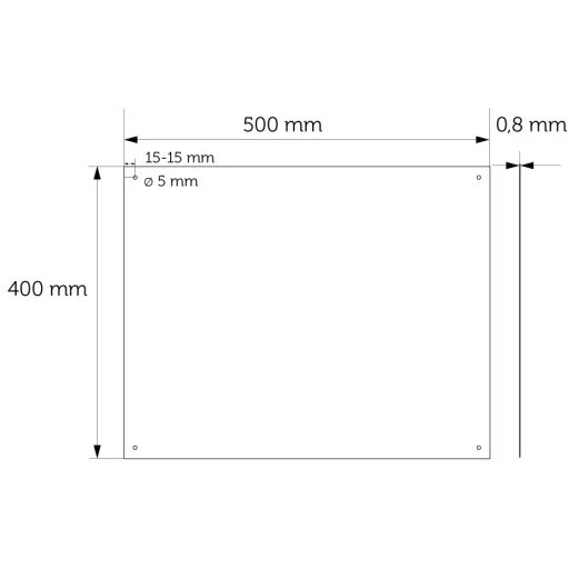 Méretezett ábra az 500x400mm-es furatolt tükörlaphoz.
