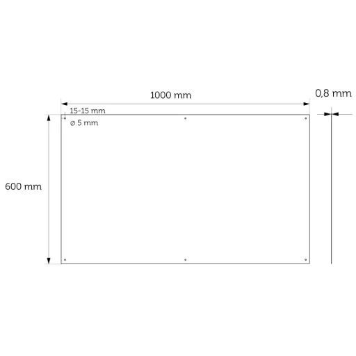 H=600mm, W=1000mm, L=0,8mm.