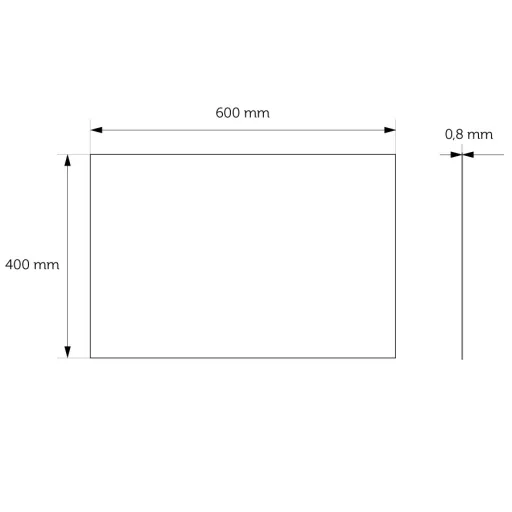 600x400-as rozsdamentes tükörlap méretezett rajza.