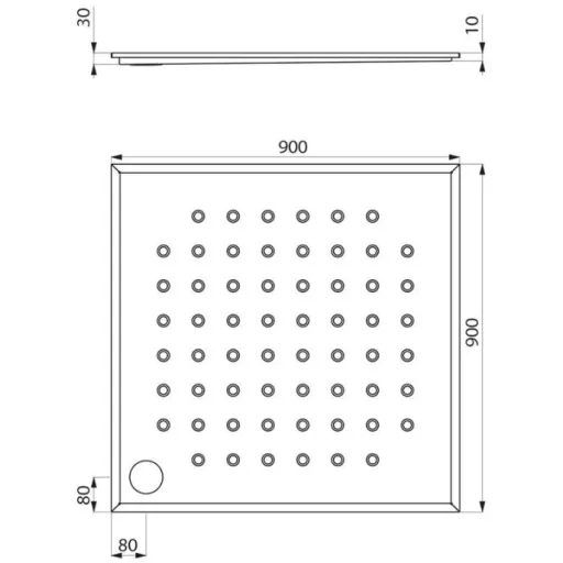 DELABIE vandálbiztos zuhanytálca akadálymentes zuhanyzóba, csúszásmentes 900x900 mm-es felület, r.m. acél, selyem, 1,5 mm falvastagság