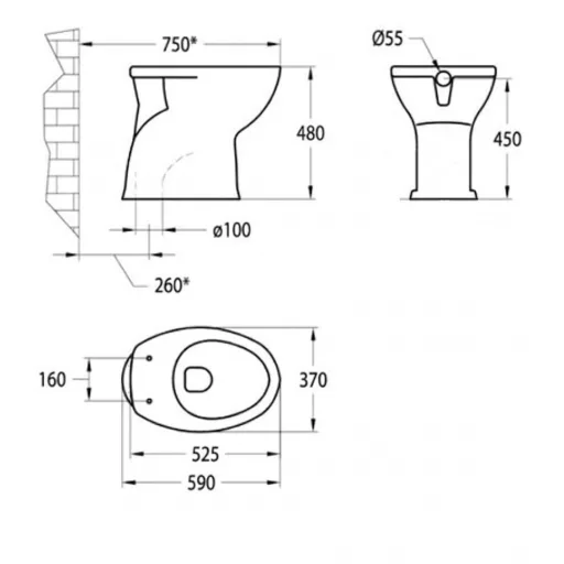 Magasított H=495mm kerámia WC-csésze.