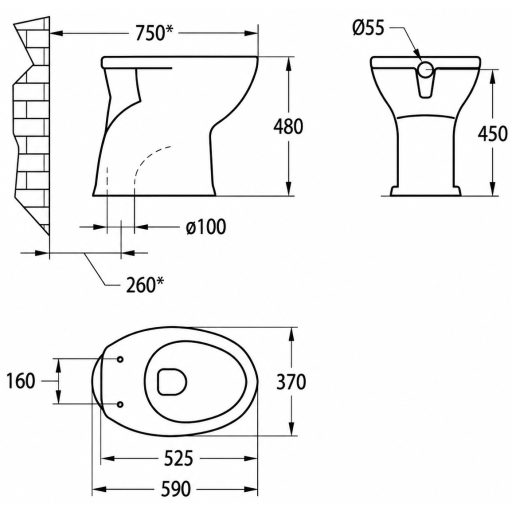 495mm magas akadálymentes WC.