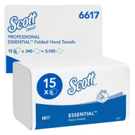   Scott Essential Interfold V hajtott kéztörlő, Airflex 1 réteg, fehér, 212x200mm, 340lap/csomag, 15csomag/karton, 5100lap/karton