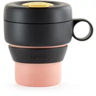   Lékué Mug to Go utazó kávésbögre 350ml, összecsukható, fogantyúval, hőálló, műanyag, korall - 881589