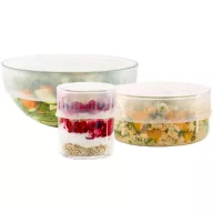   Lékué Set of 3 Reusable Stretch Lids frissentartó sztreccs fedők 3db-os szett, D=110mm/150mm/200mm, újrahasználható, szagmentesen záródó, platina szilikon, áttetsző - 881985