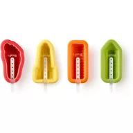   Lékué Set of 4 Iconic Ice Lolly Moulds retró jégkrém készítő forma szett, 4db-os, egyedi formák - lábnyom, rakéta, ceruza, hullámos, műanyag, többszínű - 882241