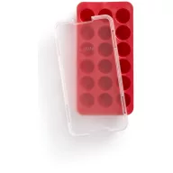   Lékué Round Ice Cube Tray with Lid mini jéggolyó készítő forma szagzáró fedéllel, 18db, műanyag, piros - 882449