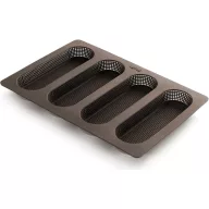   Lékué Mini Baguette Mould mini bagett sütőforma, 4db bagetthez, mikroperforációkkal a víz elvezetéshez, tapadásmentes, platina szilikon, barna - 882623