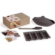   Lékué Essential Bread Baking Kit kenyér- és bagettsütő kezdőkészlet, tapadásmentes, recepttel és útmutatóval, platina szilikon, barna - 882760