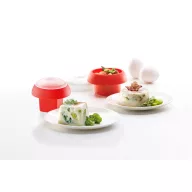   Lékué Microwave Ovo Egg Cooker set of 2 tojásfőző forma szett mikrohullámú sütőbe, 2db-os, 1db tojáshoz - 0,1L kapacitás, négyzetes forma, platina szilikon, áttetsző fedő, piros test - 882869
