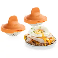   Lékué Set of 2 Egg Poacher buggyantott tojásfőző szett 2db-os, platina szilikon fedővel, r.m. acél alj, narancssárga - 882982