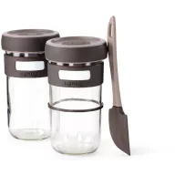   Lékué Sourdough Starter Kit kovászkészítő kezdőszett, 2x0,7L üveg, spatulával, jelölő gyűrűvel, hőálló, barna - 883743