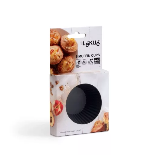 A 6 darabos, 70 milliméter átmérőjű szilikon muffin forma szett bordázott oldalfalú, tapadásmentes kialakítása a klasszikus sütemények jellegzetes alakjának elérését és a kész édess