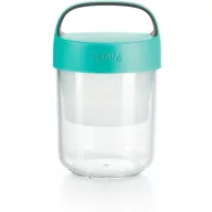   Lékué Jar To Go hordozható uzsonnás pohár, 400ml, belső platina szilikon rekesszel, fogantyúval, lég- és szivárgásmentes, műanyag, áttetsző/türkiz - 884948