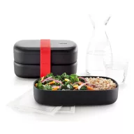   Lékué LunchBox To Go Black Limited Edition dupla uzsonnásdoboz szett, emeletes, szeleppel és gumi zárópánttal, szivárgásmentes, mikrozható, 2x500ml, műanyag, fekete - 885129