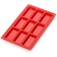   Lékué Silicone Financier Mould financier és mini sütemény forma, 9db süteményhez, tapadásmentes, platina szilikon, piros - 885426