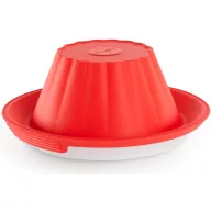   Lékué Pudding Mould with Plate pudingsütő forma kerámia tányérral, tapadásmentes, szivárgásmentes, platina szilikon, piros - 887086
